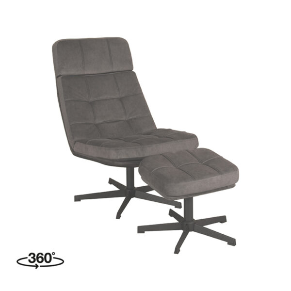 LABEL51 Fauteuil Alvar - Antraciet - Cosmo - Incl. Hocker