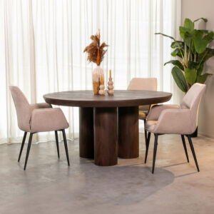 LABEL51 Eetkamertafel Olly - Espresso - Mangohout - 150 cm - Romd