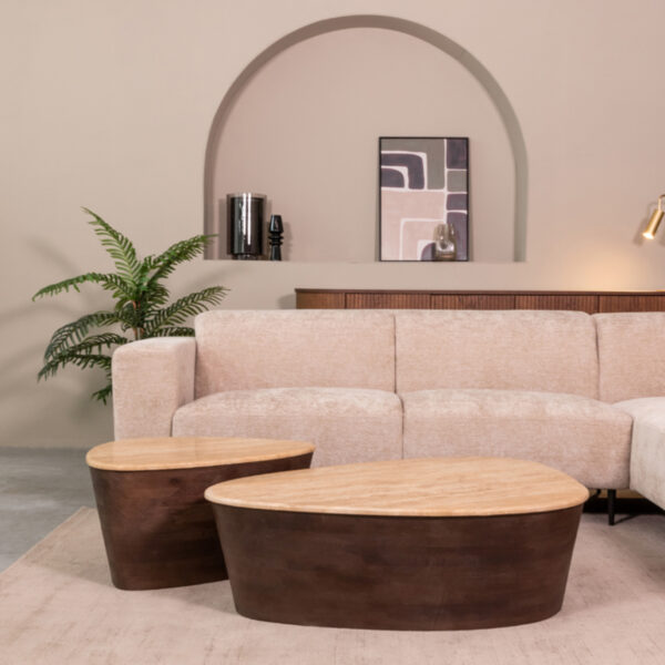 LABEL51 Salontafel Ravi - Espresso - Travertin - 70 cm - Afbeelding 5