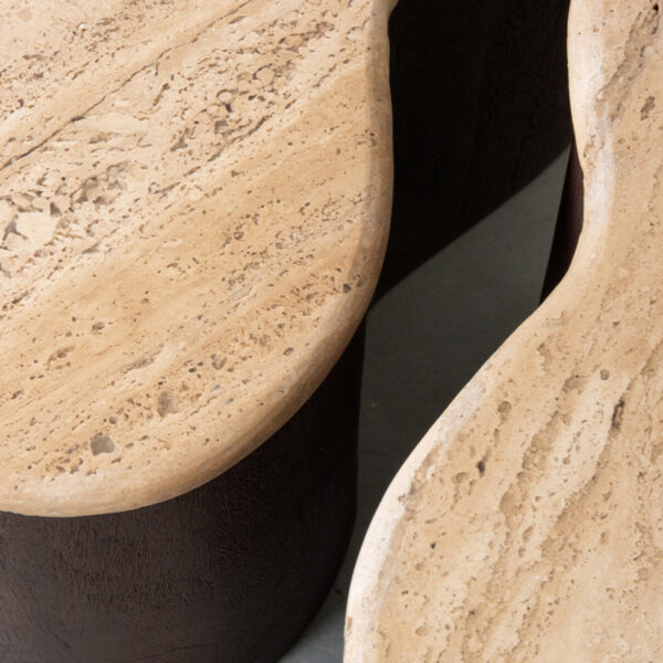 LABEL51 Salontafel Davi - Espresso - Travertin - 80 cm - Afbeelding 4