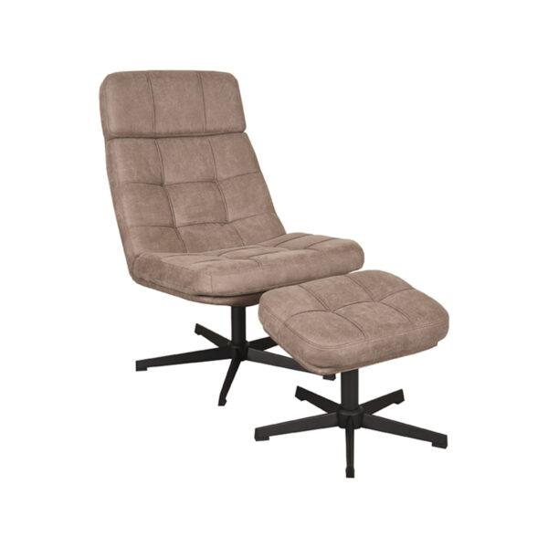 LABEL51 Fauteuil Alvar - Taupe - Micro Suede - Incl. Hocker - Afbeelding 5