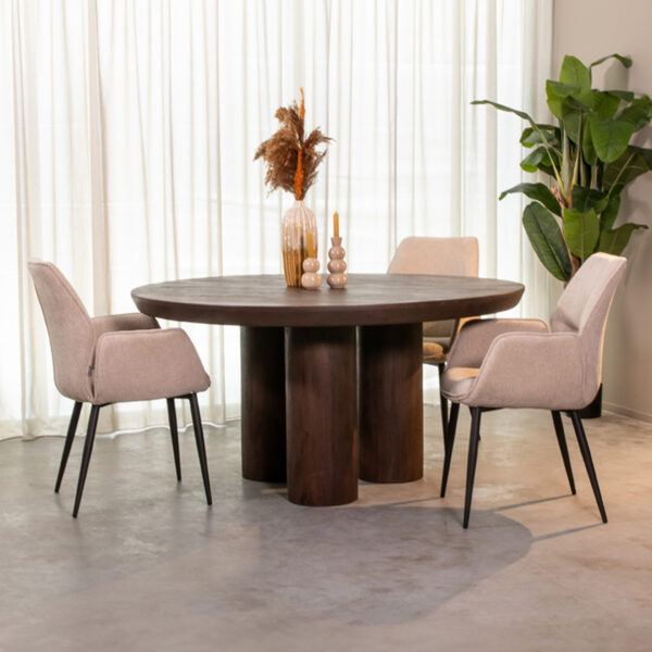 LABEL51 Eetkamertafel Olly - Espresso - Mangohout - 150 cm - Romd